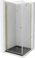 Mexen Pretoria hinged shower enclosure 90 x 90 cm, transparent, gold + Flat shower tray, black - 852-090-090-50-00-4070G