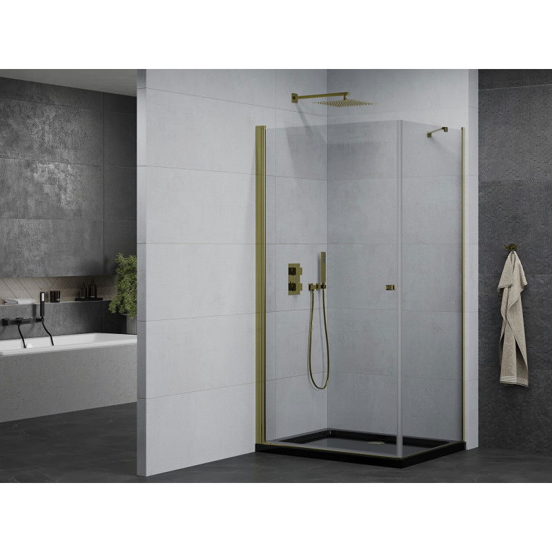 Mexen Pretoria shower cabin swinging 100 x 70 cm, transparent, gold + Flat tray, black - 852-100-070-50-00-4070G