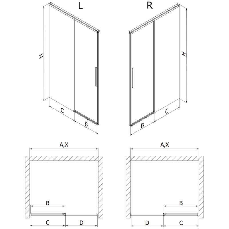Mexen Rox sliding shower door right 140 cm, black frame, black - 8C2-140-000-70-70-P