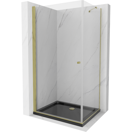 Mexen Pretoria hinged shower enclosure 100 x 90 cm, transparent, gold + Flat tray, black - 852-100-090-50-00-4070G