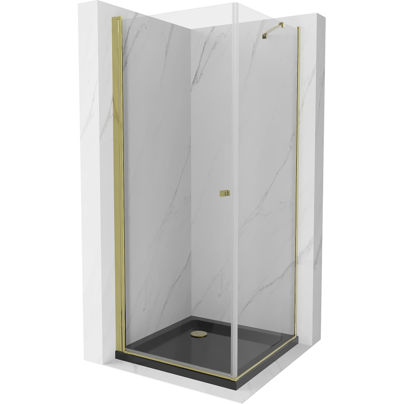 Mexen Pretoria 100 x 100 cm Pivot Shower Enclosure, Transparent, Gold + Flat Black Tray - 852-100-100-50-00-4070G