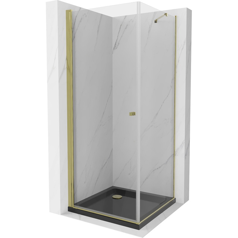 Mexen Pretoria swing shower cabin 100 x 100 cm, transparent, gold + Flat tray, black - 852-100-100-50-00-4070G