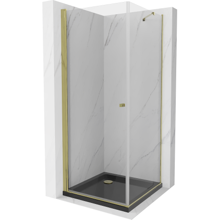 Mexen Pretoria 100 x 100 cm Pivot Shower Enclosure, Transparent, Gold + Flat Black Tray - 852-100-100-50-00-4070G
