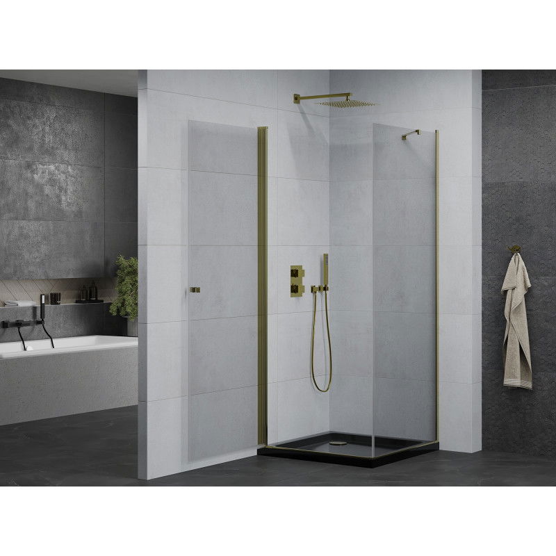 Mexen Pretoria 100 x 100 cm Pivot Shower Enclosure, Transparent, Gold + Flat Black Tray - 852-100-100-50-00-4070G