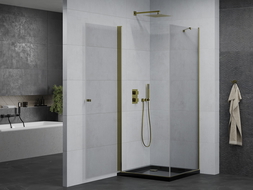 Mexen Pretoria hinged shower cubicle 100 x 100 cm, transparent, gold + shower tray Flat, Black - 852-100-100-50-00-4070G
