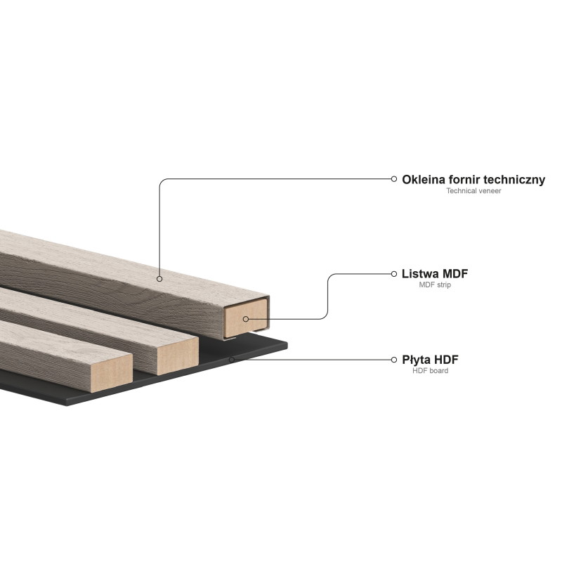 Mexen Lam-B wall slats 275 x 30 cm, 4 mm HDF board, technical veneer, Silvery Oak - S100-275307-3015-007