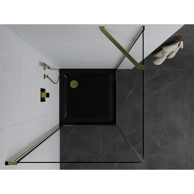 Mexen Pretoria swing shower cabin 100 x 100 cm, transparent, gold + Flat tray, black - 852-100-100-50-00-4070G