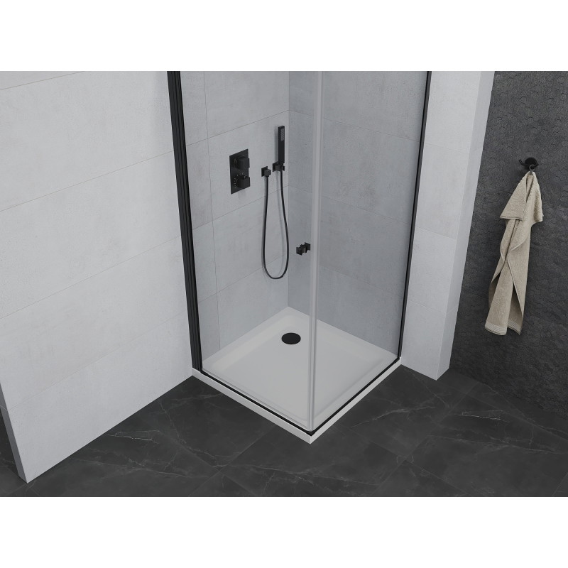 Mexen Pretoria hinged shower cabin 70 x 70 cm, transparent, black + Flat shower tray - 852-070-070-70-00-4010B