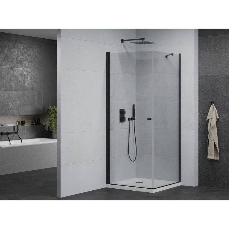 Mexen Pretoria 70 x 70 cm Hinged Shower Enclosure, Transparent, Black + Flat Tray - 852-070-070-70-00-4010B