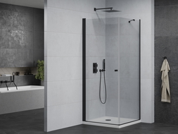Mexen Pretoria 70 x 70 cm Hinged Shower Enclosure, Transparent, Black + Flat Tray - 852-070-070-70-00-4010B