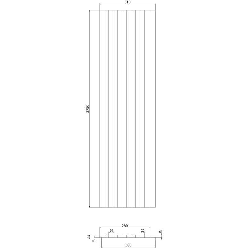 Mexen Lam-F Acoustic Wall Slats 275 x 30 cm, 8 mm Felt, Technical Veneer, Natural Walnut - S105-275307-3015-016