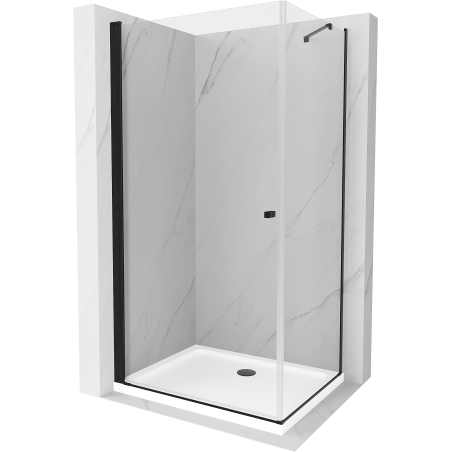 Mexen Pretoria hinged shower cubicle 70 x 80 cm, transparent, Black + shower tray Flat - 852-070-080-70-00-4010B