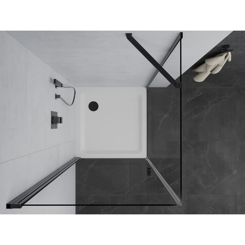 Mexen Pretoria hinged shower cabin 80 x 80 cm, transparent, black + Flat shower tray - 852-080-080-70-00-4010B