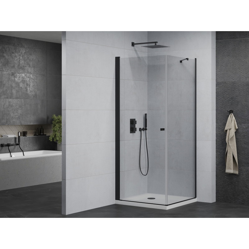 Mexen Pretoria hinged shower enclosure 80 x 80 cm, transparent, black + Flat tray - 852-080-080-70-00-4010B