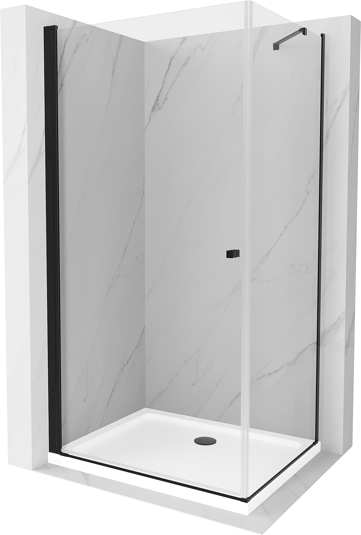 Mexen Pretoria hinged shower cubicle 80 x 110 cm, transparent, Black + shower tray Flat - 852-080-110-70-00-4010B