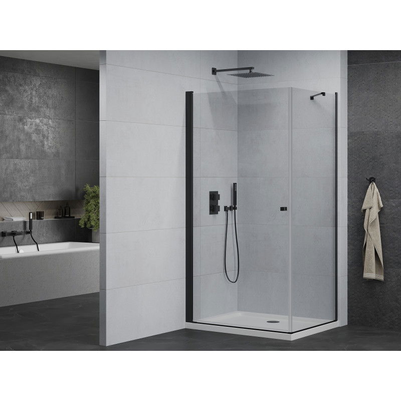 Mexen Pretoria 80 x 120 cm Swing Shower Enclosure, Transparent, Black + Flat Tray - 852-080-120-70-00-4010B