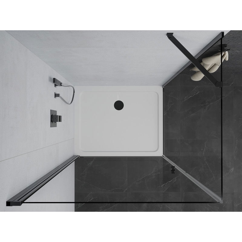 Mexen Pretoria hinged shower enclosure 90 x 70 cm, transparent, black + Flat shower tray - 852-090-070-70-00-4010B