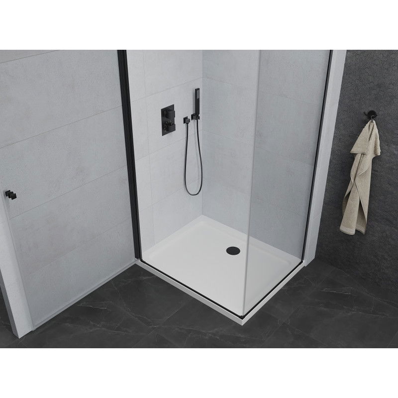 Mexen Pretoria hinged shower enclosure 90 x 70 cm, transparent, black + Flat shower tray - 852-090-070-70-00-4010B