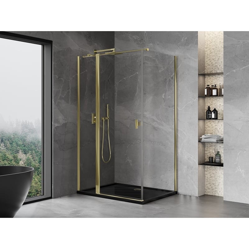 Mexen Mist T pivot shower enclosure 75 x 80 cm, transparent, gold - 8A4T-075-080-50-00