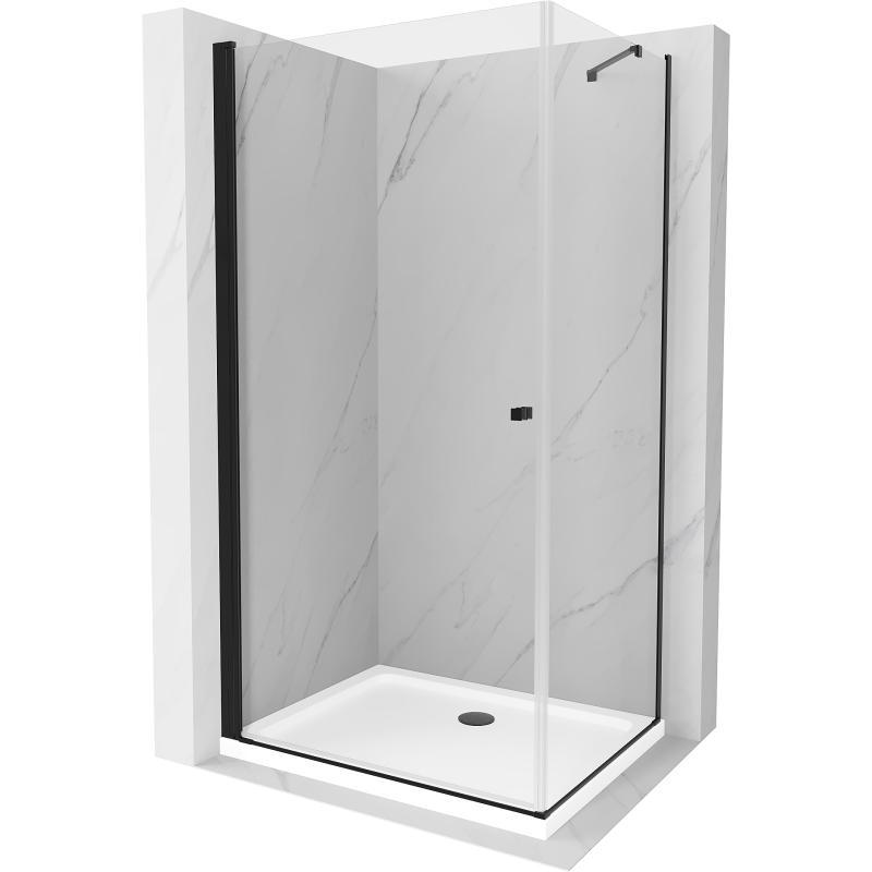 Mexen Pretoria hinged shower cubicle 90 x 100 cm, transparent, Black + shower tray Flat - 852-090-100-70-00-4010B