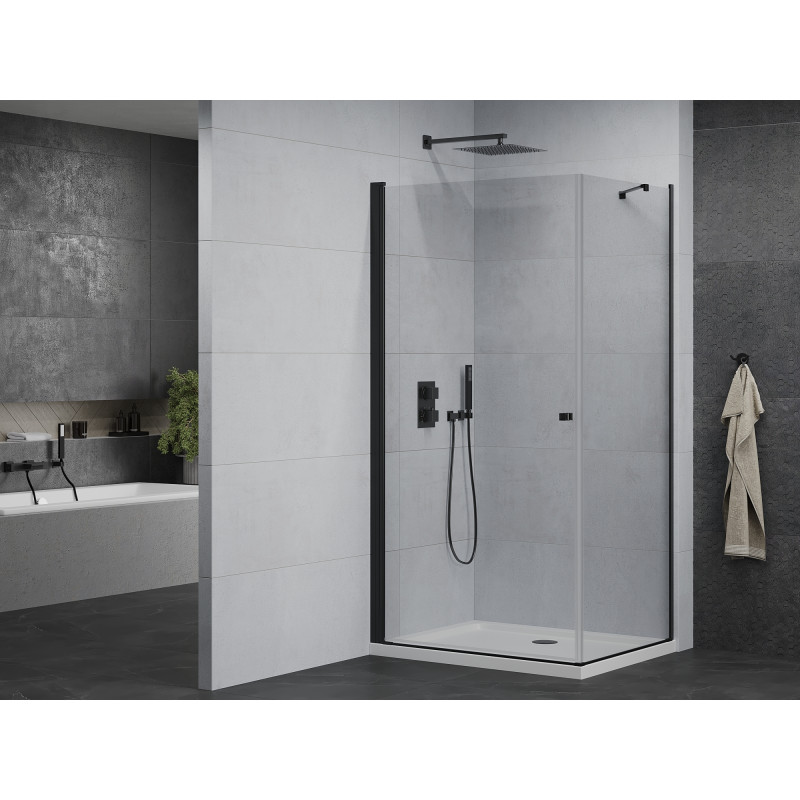 Mexen Pretoria 90 x 120 cm Hinged Shower Cabin, Transparent, Black + Flat Shower Tray - 852-090-120-70-00-4010B