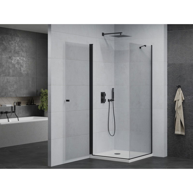 Mexen Pretoria 90 x 90 cm Swing Shower Enclosure, Transparent, Black + Flat Tray - 852-090-090-70-00-4010B