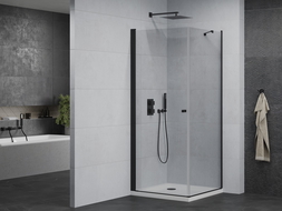 Mexen Pretoria 90 x 90 cm Swing Shower Enclosure, Transparent, Black + Flat Tray - 852-090-090-70-00-4010B