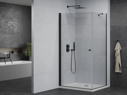 Mexen Pretoria hinged shower cubicle 100 x 70 cm, transparent, Black + shower tray Flat - 852-100-070-70-00-4010B