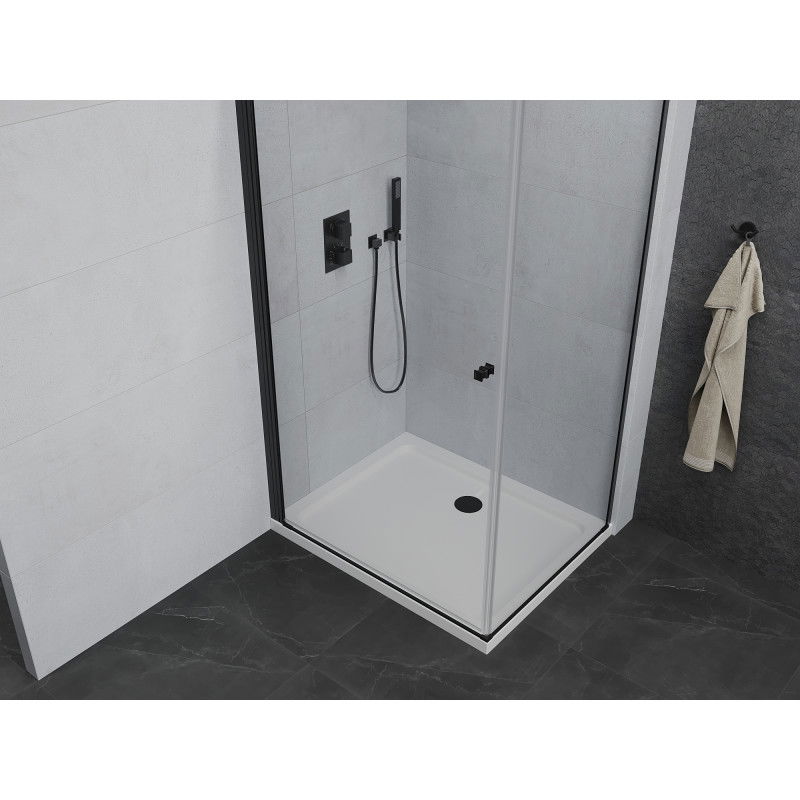 Mexen Pretoria 100 x 80 cm Hinged Shower Enclosure, Transparent, Black + Flat Tray - 852-100-080-70-00-4010B