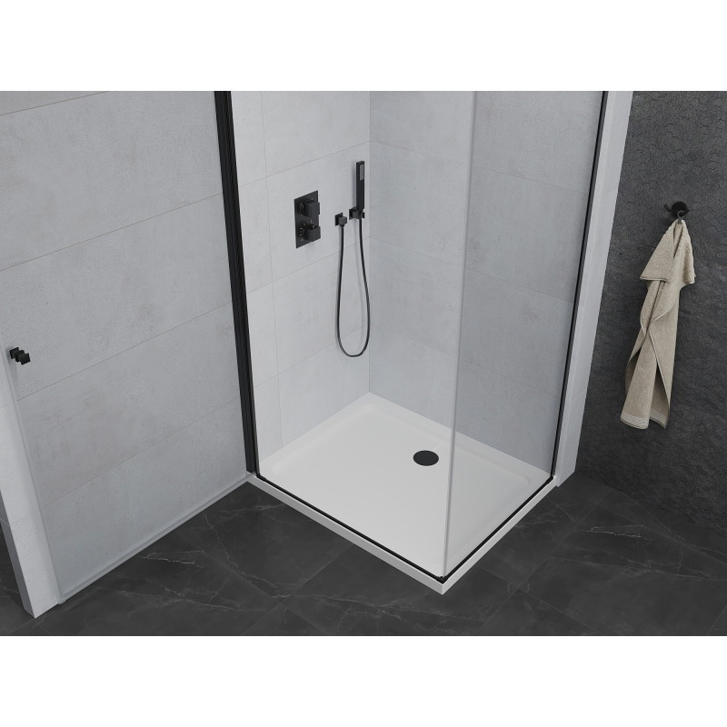 Mexen Pretoria swing shower enclosure 100 x 80 cm, transparent, black + Flat shower tray - 852-100-080-70-00-4010B