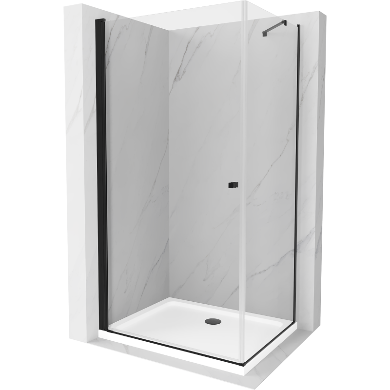 Mexen Pretoria hinged shower cubicle 100 x 80 cm, transparent, Black + shower tray Flat - 852-100-080-70-00-4010B