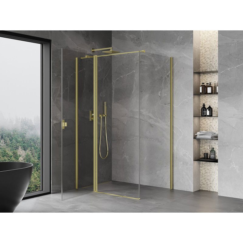 Mexen Mist T Hinged Shower Cabin 80 x 75 cm, Transparent, Brushed Gold - 8A4T-080-075-55-00