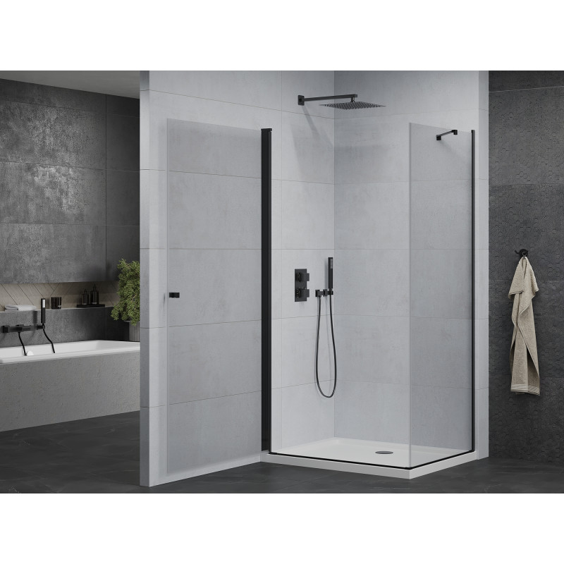 Mexen Pretoria pivot shower enclosure 100 x 110 cm, transparent, black + Flat shower tray - 852-100-110-70-00-4010B