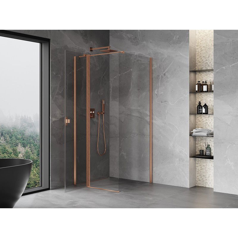 Mexen Mist T pivot shower cabin 70 x 70 cm, transparent, brushed copper - 8A4T-070-070-65-00