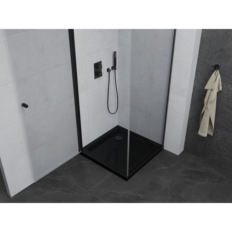 Mexen Pretoria 70 x 70 cm Hinged Shower Enclosure, Transparent, Black + Flat Tray, Black - 852-070-070-70-00-4070B