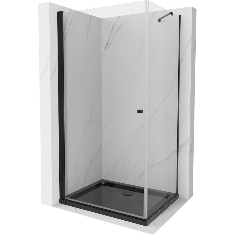 Mexen Pretoria hinged shower cubicle 70 x 90 cm, transparent, Black + shower tray Flat, Black - 852-070-090-70-00-4070B