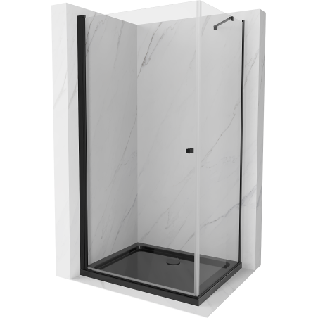 Mexen Pretoria hinged shower cubicle 70 x 90 cm, transparent, Black + shower tray Flat, Black - 852-070-090-70-00-4070B