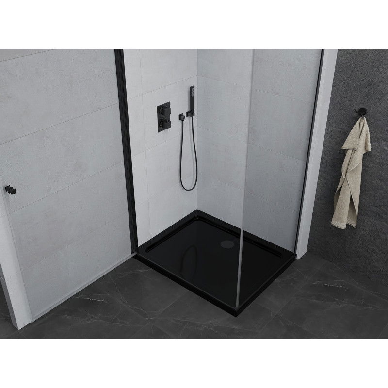 Mexen Pretoria 70 x 100 cm Hinged Shower Enclosure, Transparent, Black + Flat Tray, Black - 852-070-100-70-00-4070B