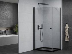 Mexen Pretoria hinged shower cubicle 70 x 100 cm, transparent, Black + shower tray Flat, Black - 852-070-100-70-00-4070B