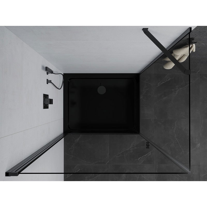 Mexen Pretoria 70 x 120 cm Hinged Shower Enclosure, Transparent, Black + Flat Tray, Black - 852-070-120-70-00-4070B