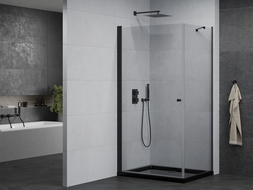 Mexen Pretoria 80 x 70 cm Hinged Shower Enclosure, Transparent, Black + Flat Tray, Black - 852-080-070-70-00-4070B