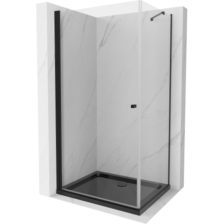 Mexen Pretoria hinged shower cubicle 80 x 70 cm, transparent, Black + shower tray Flat, Black - 852-080-070-70-00-4070B