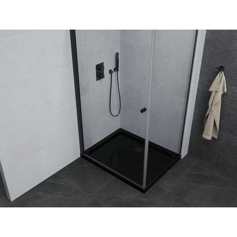 Mexen Pretoria 80 x 100 cm Hinged Shower Enclosure, Transparent, Black + Flat Shower Tray, Black - 852-080-100-70-00-4070B
