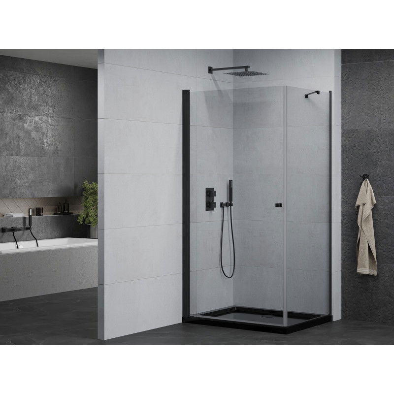 Mexen Pretoria swing shower cabin 80 x 120 cm, transparent, black + Flat tray, black - 852-080-120-70-00-4070B