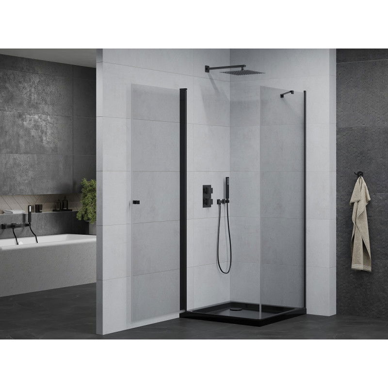Mexen Pretoria 80 x 80 cm Hinged Shower Enclosure, Transparent, Black + Flat Tray, Black - 852-080-080-70-00-4070B