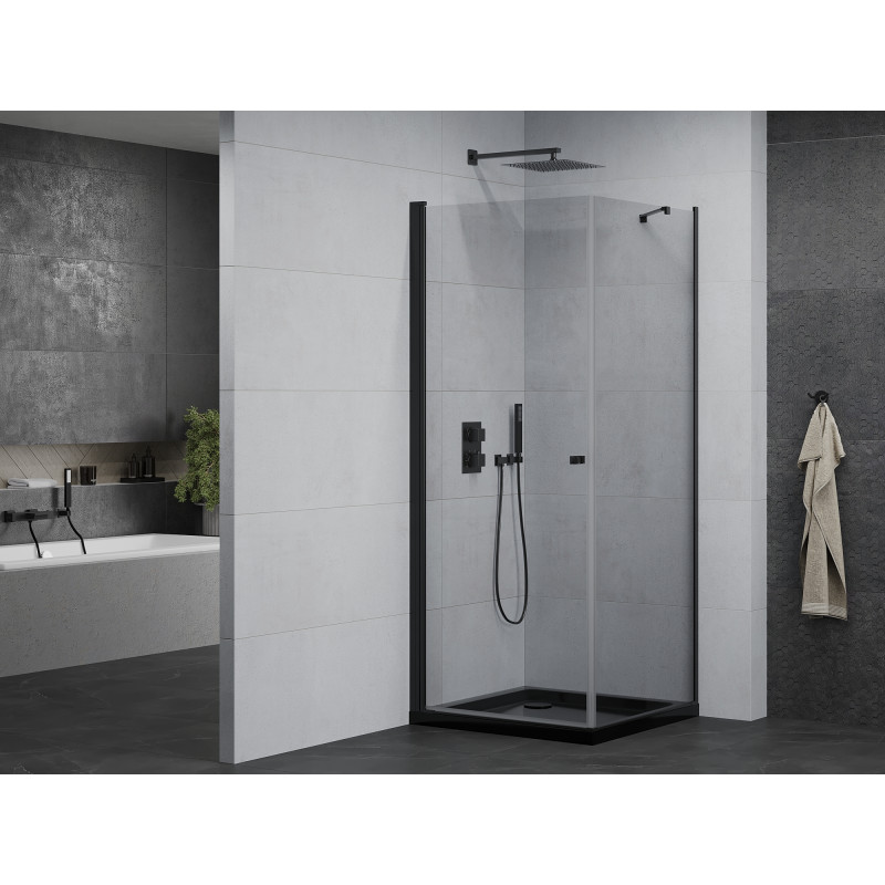 Mexen Pretoria 80 x 80 cm Hinged Shower Cabin, Transparent, Black + Flat Tray, Black - 852-080-080-70-00-4070B