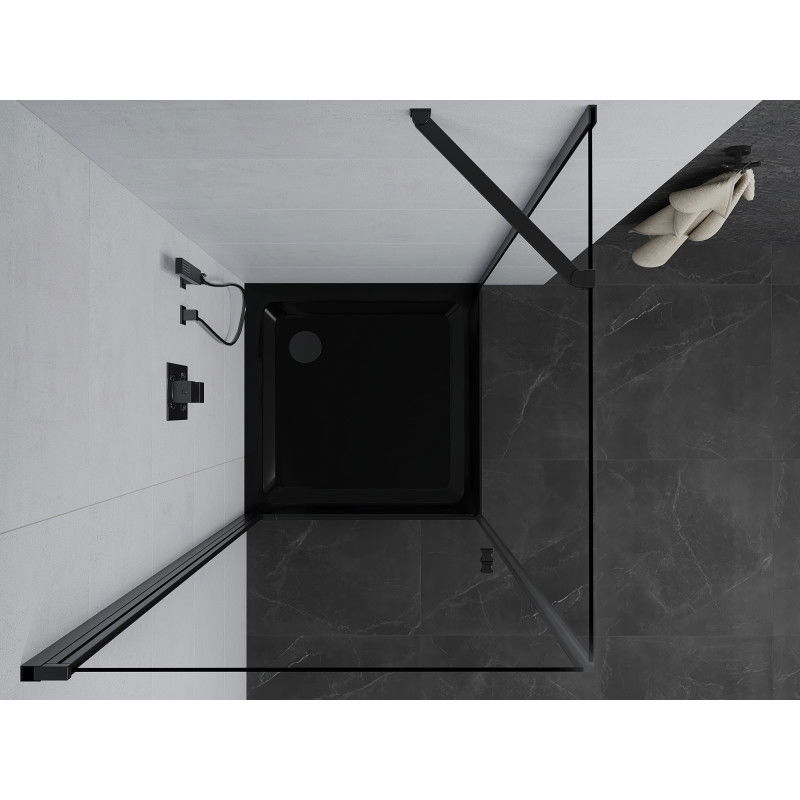 Mexen Pretoria 80 x 80 cm Hinged Shower Enclosure, Transparent, Black + Flat Tray, Black - 852-080-080-70-00-4070B