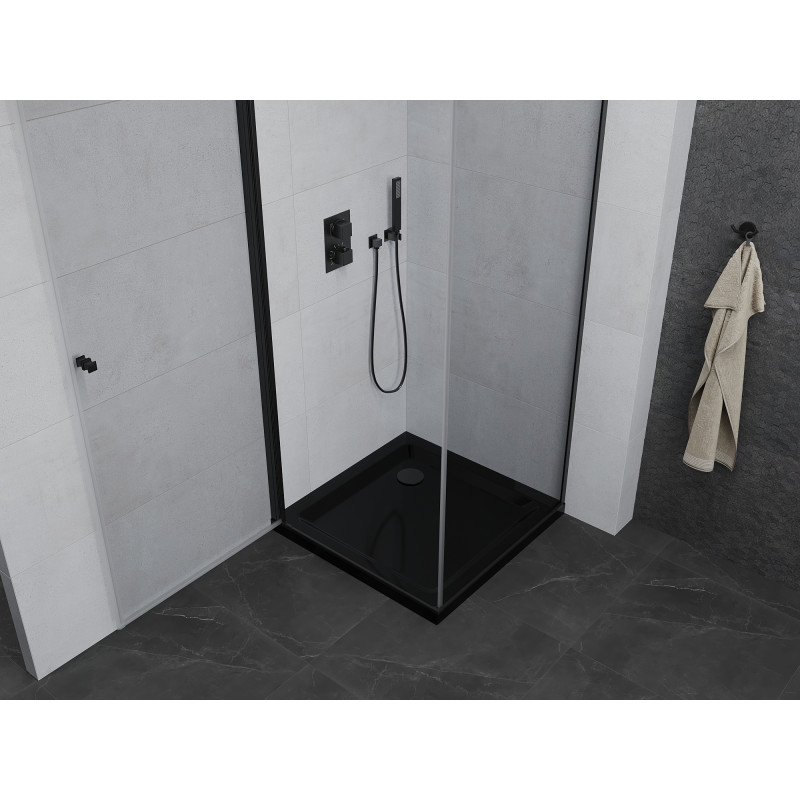 Mexen Pretoria hinged shower cabin 90 x 90 cm, transparent, black + Flat shower tray, black - 852-090-090-70-00-4070B