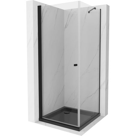 Mexen Pretoria hinged shower cubicle 90 x 90 cm, transparent, Black + shower tray Flat, Black - 852-090-090-70-00-4070B