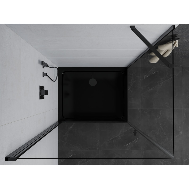 Mexen Pretoria 90 x 110 cm Pivot Shower Enclosure, Transparent, Black + Flat Tray, Black - 852-090-110-70-00-4070B